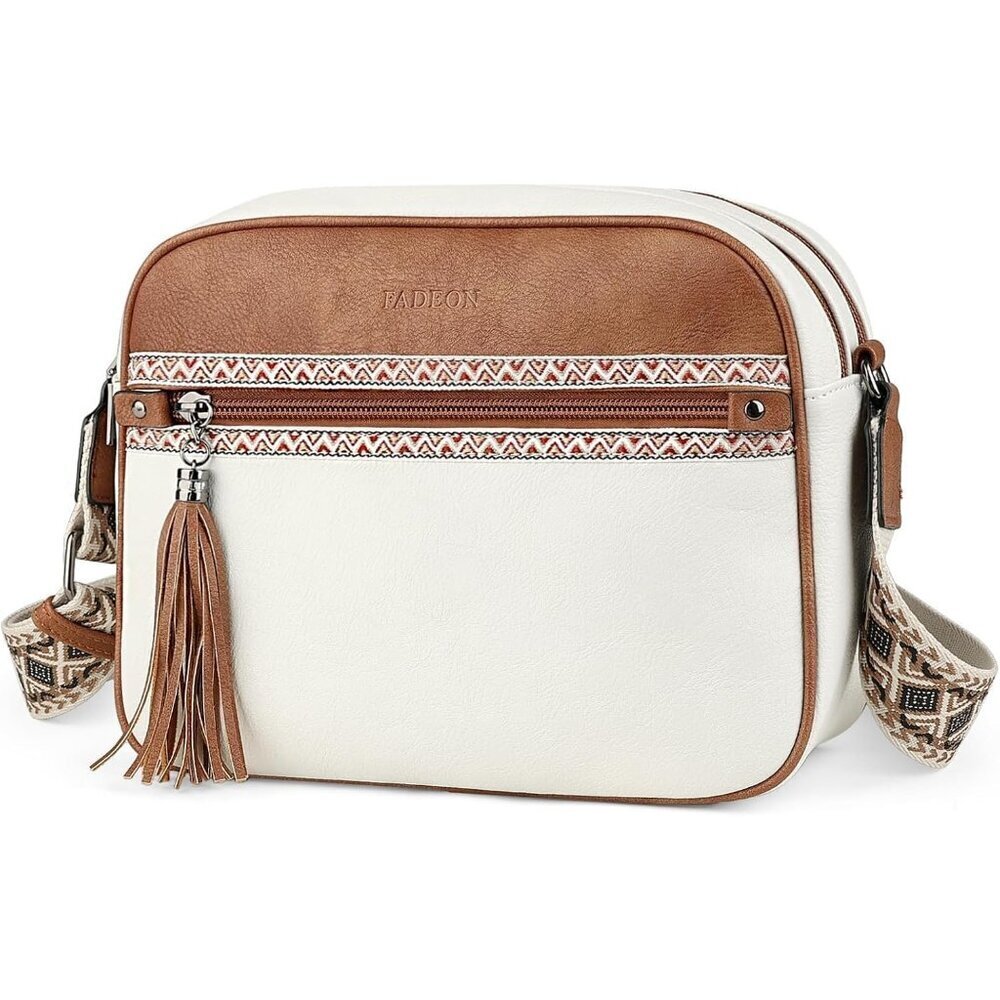 Vegan Leather Crossbody Bag Women Multi-Pocket Medium Shoulder Purse Travel
